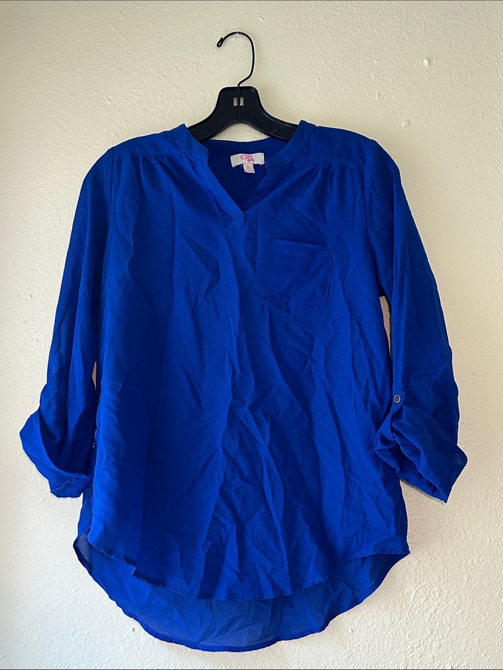 GB girls Royal Blue V-Neck Roll-Sleeve Tunic EUC